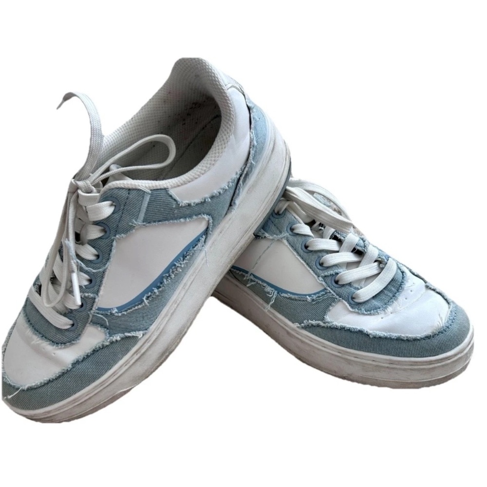 Zara Sneakers Platform White Blue Denim Size 9